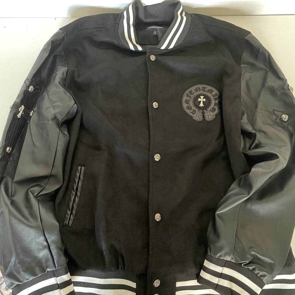 Black chrome hearts varsity jacket